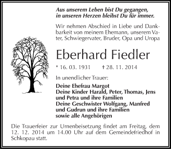 Traueranzeige von Eberhard Fiedler von Mitteldeutsche Zeitung