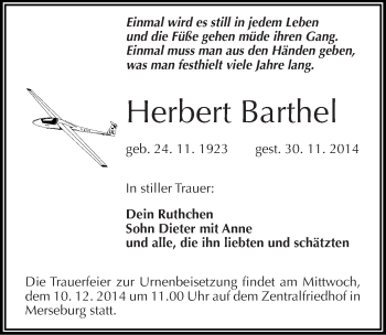 Traueranzeige von Herbert Barthel von Mitteldeutsche Zeitung