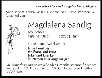 Traueranzeige von Magdalena Sandig von Mitteldeutsche Zeitung Halle/Saalkreis