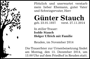 Traueranzeige von Günter Stauch von Mitteldeutsche Zeitung Zeitz