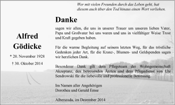 Traueranzeige von Alfred Gödicke von Mitteldeutsche Zeitung