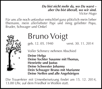 Traueranzeige von Bruno Voigt von Mitteldeutsche Zeitung Bitterfeld