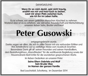 Traueranzeige von Peter Gusowski von Mitteldeutsche Zeitung