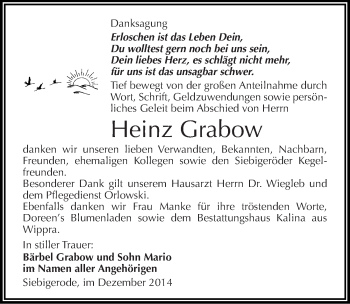 Traueranzeige von Heinz Grabow von Mitteldeutsche Zeitung