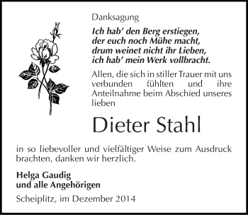 Traueranzeige von Dieter Stahl von Mitteldeutsche Zeitung Naumburg/Nebra