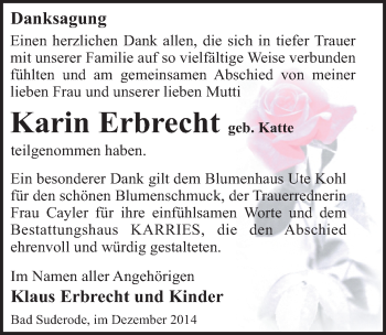 Traueranzeige von Karin Erbrecht von Mitteldeutsche Zeitung
