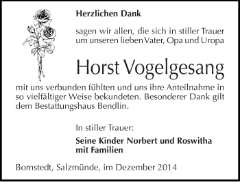 Traueranzeige von Horst Vogelgesang von Mitteldeutsche Zeitung