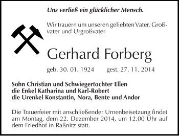 Traueranzeige von Gerhard Forberg von Mitteldeutsche Zeitung Merseburg/Querfurt