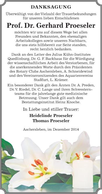 Traueranzeige von Gerhard Proeseler von Mitteldeutsche Zeitung Aschersleben