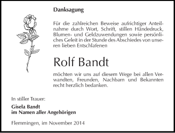 Traueranzeige von Rolf Bandt von Mitteldeutsche Zeitung Naumburg/Nebra