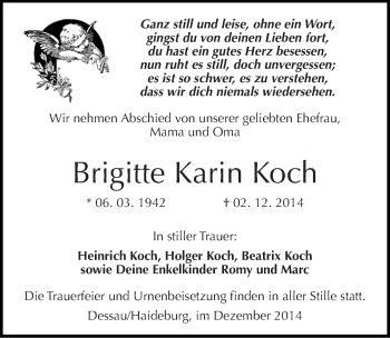 Traueranzeige von Brigitte Karin Koch von Mitteldeutsche Zeitung