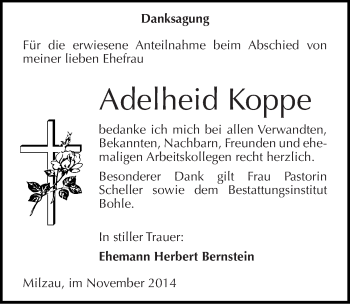 Traueranzeige von Adelheid Koppe von Mitteldeutsche Zeitung Merseburg/Querfurt