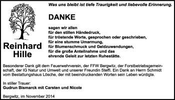 Traueranzeige von Reinhard Hille von Mitteldeutsche Zeitung Wittenberg