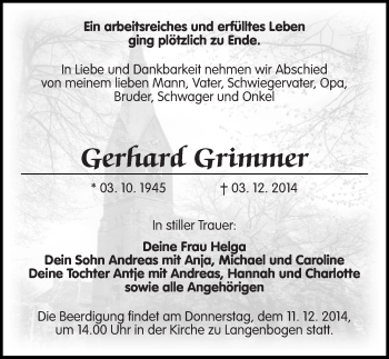 Traueranzeige von Gerhard Grimmer von Mitteldeutsche Zeitung Halle/Saalkreis