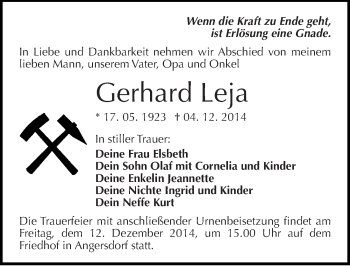 Traueranzeige von Gerhard Leja von Mitteldeutsche Zeitung Halle/Saalkreis