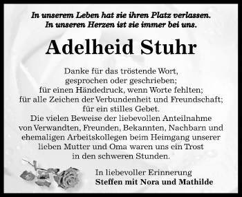 Traueranzeige von Adelheid Stuhr von Mitteldeutsche Zeitung Bernburg