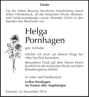 Traueranzeige von Helga Pornhagen von Mitteldeutsche Zeitung Halle/Saalkreis
