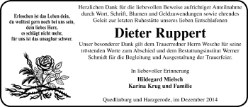 Traueranzeige von Dieter Ruppert von Mitteldeutsche Zeitung Quedlinburg