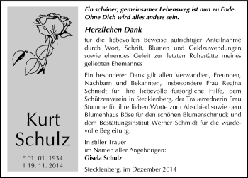 Traueranzeige von Kurt Schulz von Mitteldeutsche Zeitung Quedlinburg