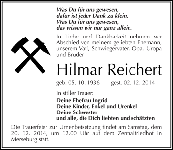 Traueranzeige von Hilmar Reichert von Mitteldeutsche Zeitung