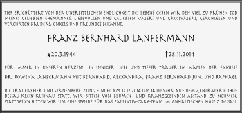 Traueranzeige von Franz Bernhard Lanfermann von Mitteldeutsche Zeitung Dessau-Roßlau