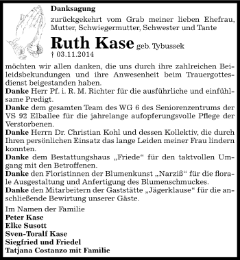 Traueranzeige von Ruth Kase von Mitteldeutsche Zeitung Dessau-Roßlau