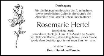 Traueranzeige von Rosemarie Hertel von Mitteldeutsche Zeitung Dessau-Roßlau