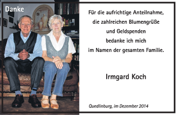 Traueranzeige von Irmgard Koch von Mitteldeutsche Zeitung Quedlinburg