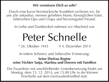 Traueranzeige von Peter Schnelle von Mitteldeutsche Zeitung Halle/Saalkreis