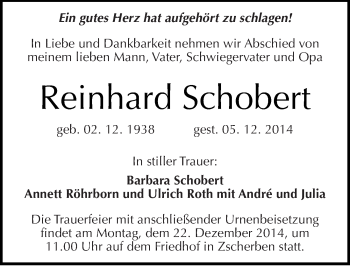 Traueranzeige von Reinhard Schobert von Mitteldeutsche Zeitung Halle/Saalkreis