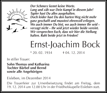 Traueranzeige von Ernst-Joachim Bock von Mitteldeutsche Zeitung Mansfelder Land