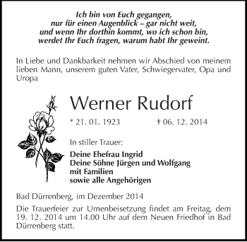 Traueranzeige von Werner Rudorf von Mitteldeutsche Zeitung Merseburg/Querfurt
