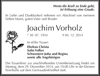 Traueranzeige von Joachim Vorholz von Mitteldeutsche Zeitung Halle/Saalkreis