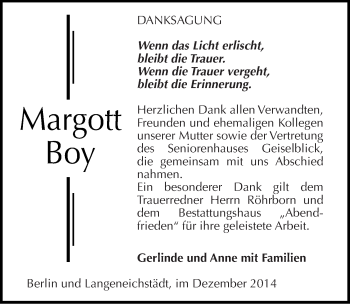 Traueranzeige von Margott Boy von Mitteldeutsche Zeitung