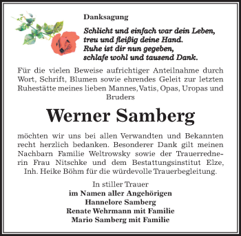 Traueranzeige von Werner Samberg von Mitteldeutsche Zeitung Dessau-Roßlau