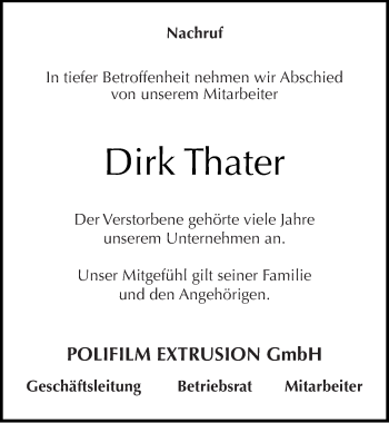 Traueranzeige von Dirk Thater von Mitteldeutsche Zeitung Köthen