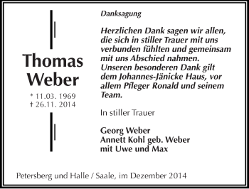 Traueranzeige von Thomas Weber von Mitteldeutsche Zeitung