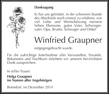 Traueranzeige von Winfried Graupner von Mitteldeutsche Zeitung