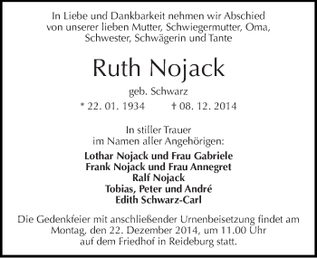 Traueranzeige von Ruth Nojack von Mitteldeutsche Zeitung Halle/Saalkreis