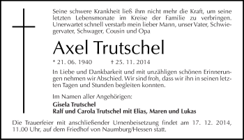 Traueranzeige von Axel Trutschel von Mitteldeutsche Zeitung Bitterfeld