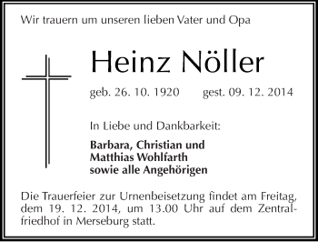 Traueranzeige von Heinz Nöller von Mitteldeutsche Zeitung Merseburg/Querfurt
