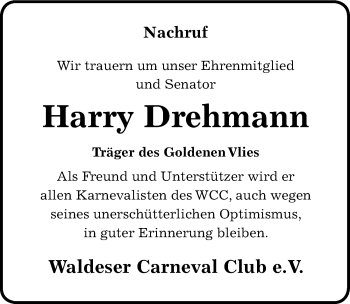 Traueranzeige von Harry Drehmann von Mitteldeutsche Zeitung Dessau-Roßlau