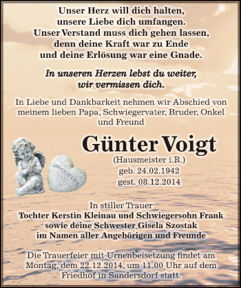 Traueranzeige von Günter Voigt von Mitteldeutsche Zeitung Bitterfeld