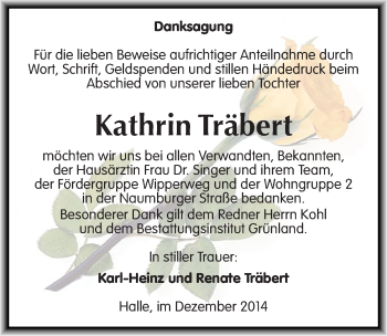 Traueranzeige von Kathrin Träbert von Mitteldeutsche Zeitung Halle/Saalkreis