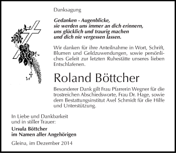 Traueranzeige von Roland Böttcher von Mitteldeutsche Zeitung Naumburg/Nebra