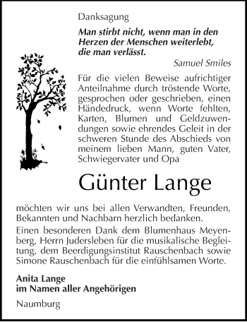 Traueranzeige von Günter Lange von Mitteldeutsche Zeitung Naumburg/Nebra