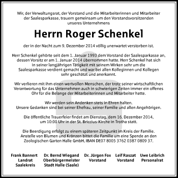 Traueranzeige von Roger Schenkel von Mitteldeutsche Zeitung