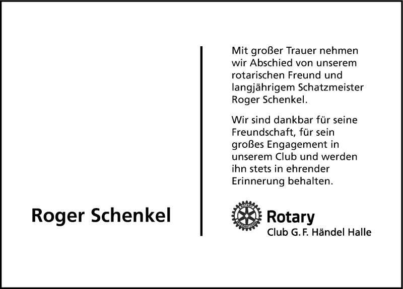  Traueranzeige für Roger Schenkel vom 13.12.2014 aus Mitteldeutsche Zeitung Halle/Saalkreis