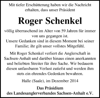 Traueranzeige von Roger Schenkel von Mitteldeutsche Zeitung
