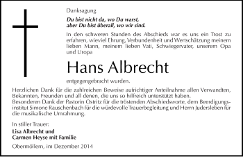 Traueranzeige von Hans Albrecht von Mitteldeutsche Zeitung Naumburg/Nebra